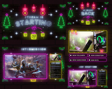 Christmas Neon Animated Twitch Stream Overlay - For Obs & Streamlabs