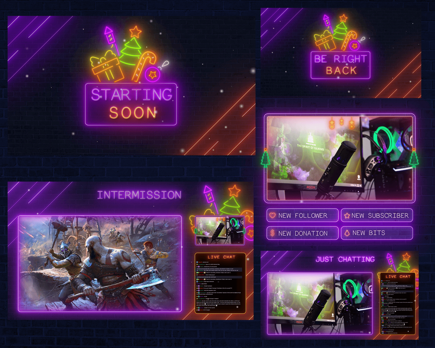 Neon Christmas Stream Overlay – Holiday Template for Twitch, OBS & YouTube