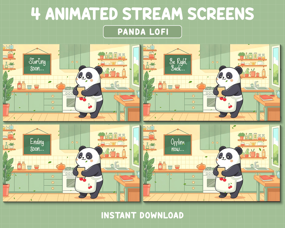 Cute Panda Cooking Overlay for Streamers – Whimsical Cooking Stream Template