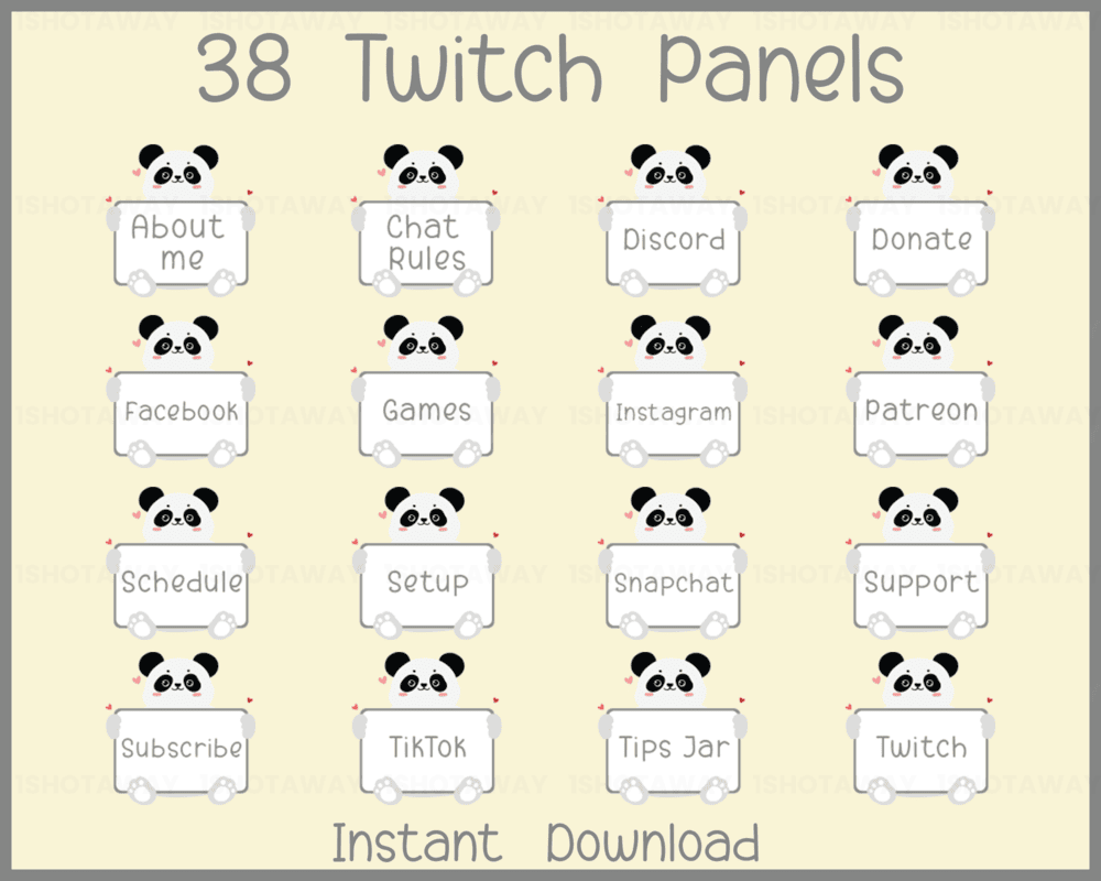 Black Panda Twitch Stream Panels – Unique Streamlabs, Kick & Anime Styles
