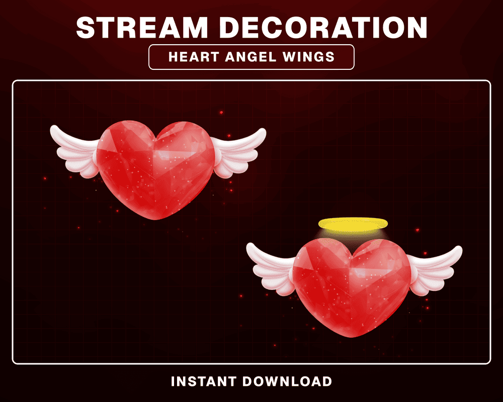Animated Red Heart Wings Stream Overlay for Twitch & OBS