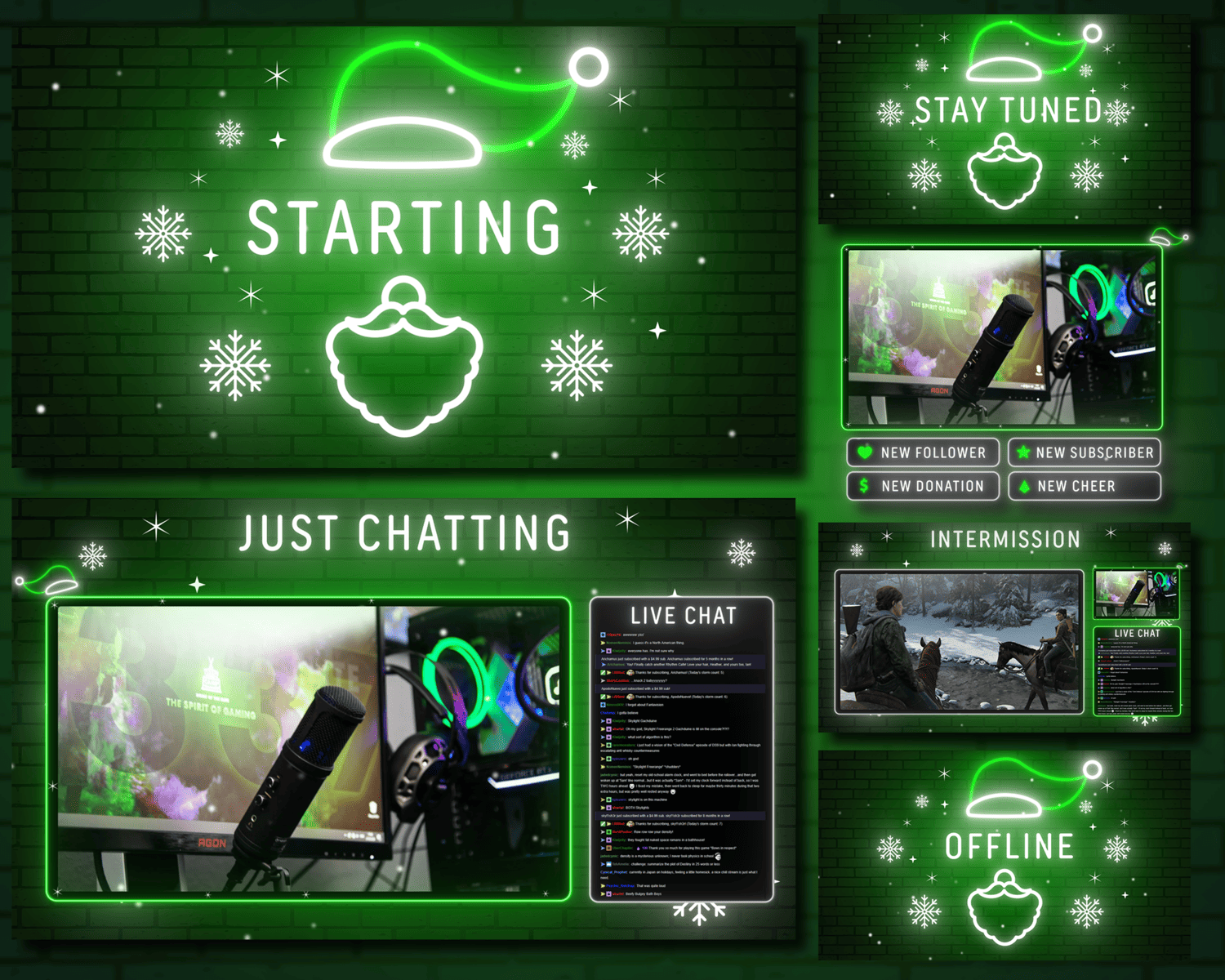 Green Neon Christmas Stream Overlay – Modern Holiday Setup for Gamers