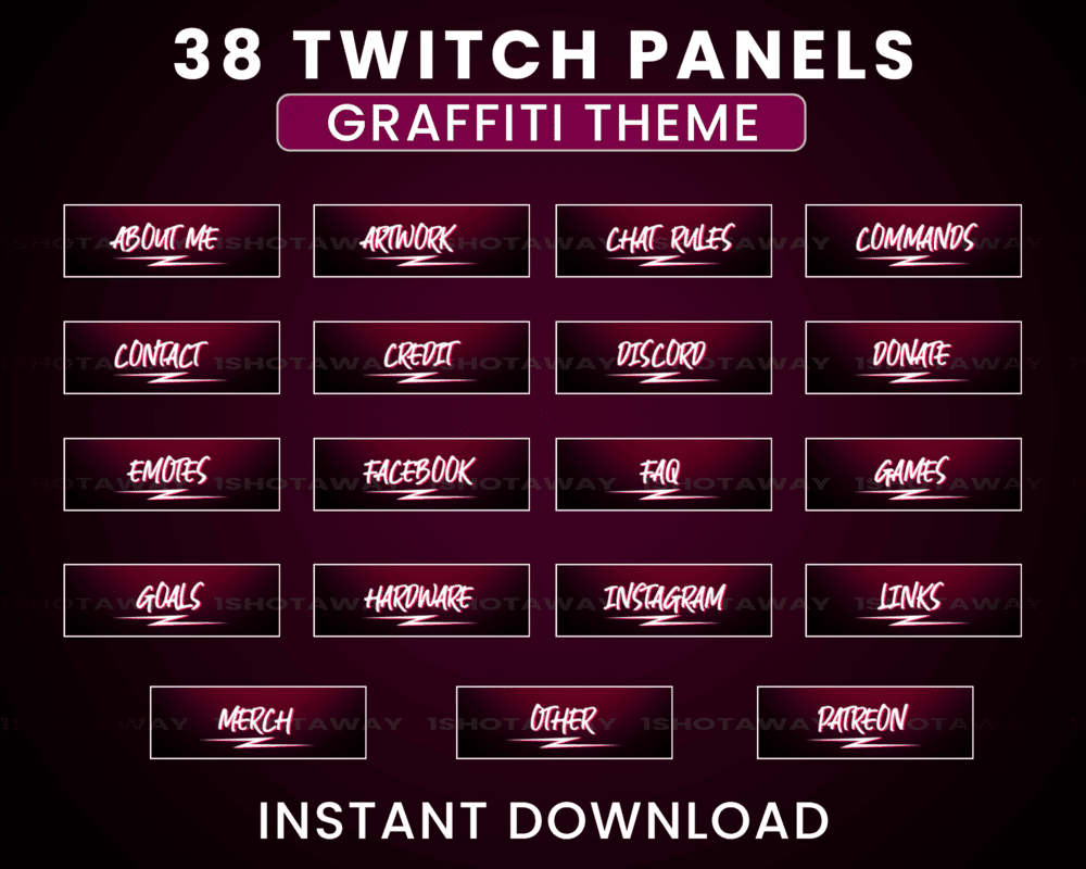 Simple Graffiti Pink Red Stream Panels for Twitch, Kick & Streamlabs