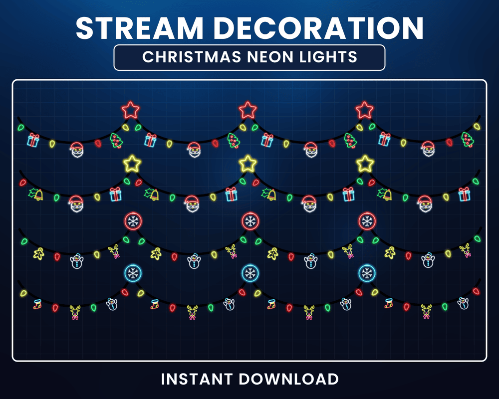 Animated Christmas Neon Stream Overlay – Garland Edition for Streamlabs & Twitch