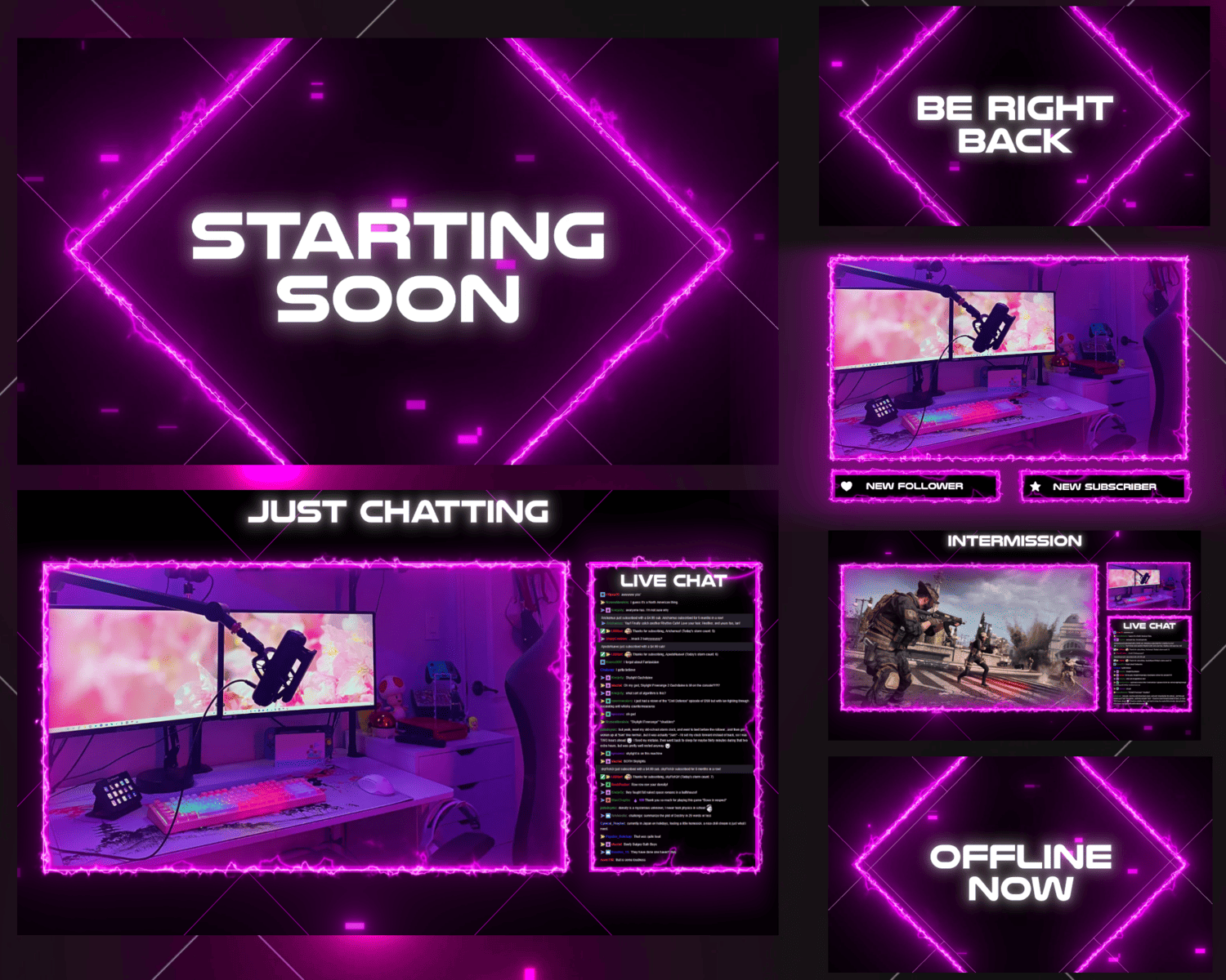 Pink Neon Glitch Stream Overlay – Eye-Catching & Dynamic Twitch Overlay