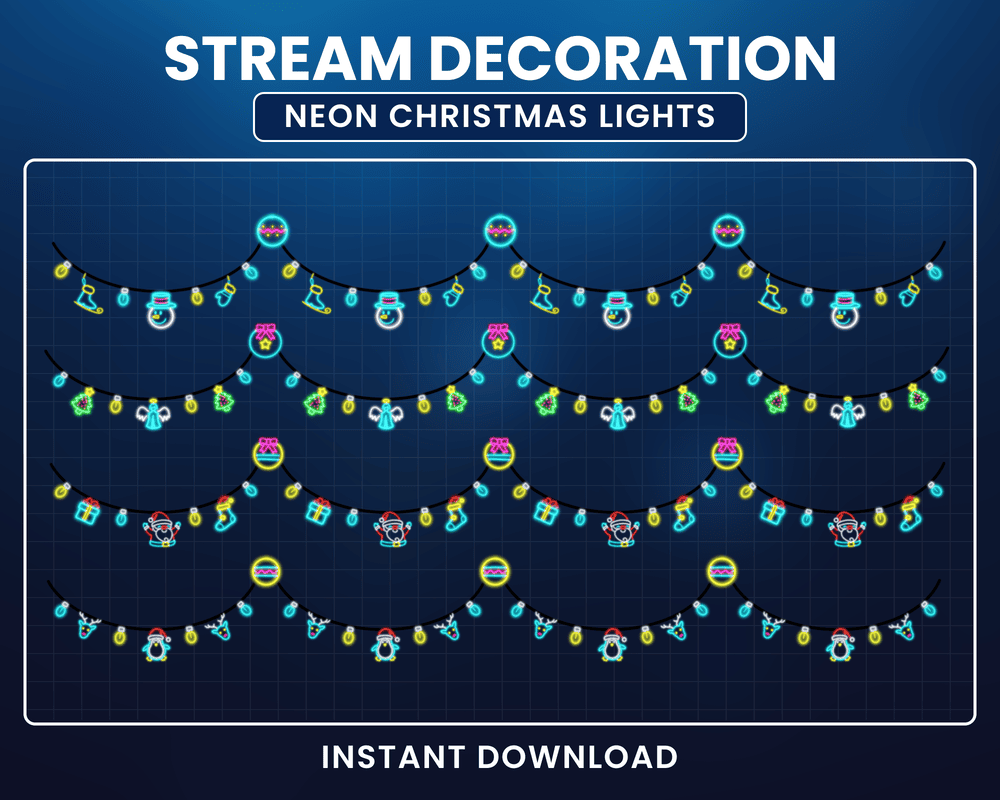 Christmas Neon Blue Garland Stream Overlay – Animated Twitch & OBS