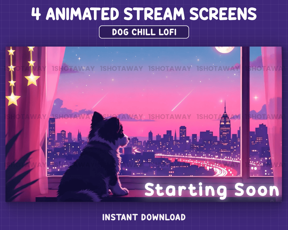 Whimsical Dog Starry Sky Stream Overlay – Cute Template for Streamers