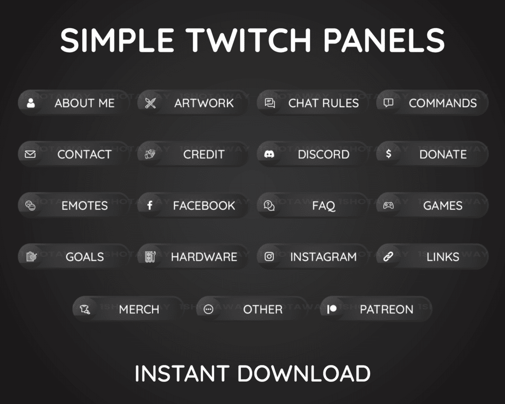 Simple Black White Stream Panels – Best Twitch & Streamlabs Panel Templates