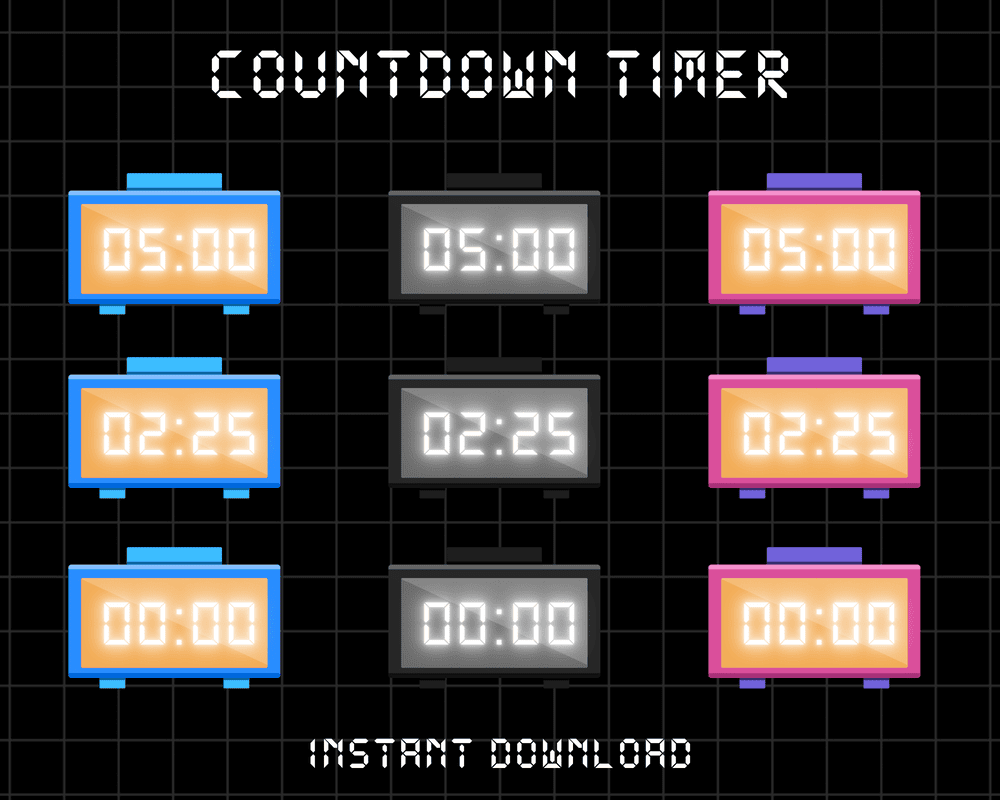 Digital Clock Timer Stream Overlays – Animated for OBS & Twitch | Coundown Timer Overlay