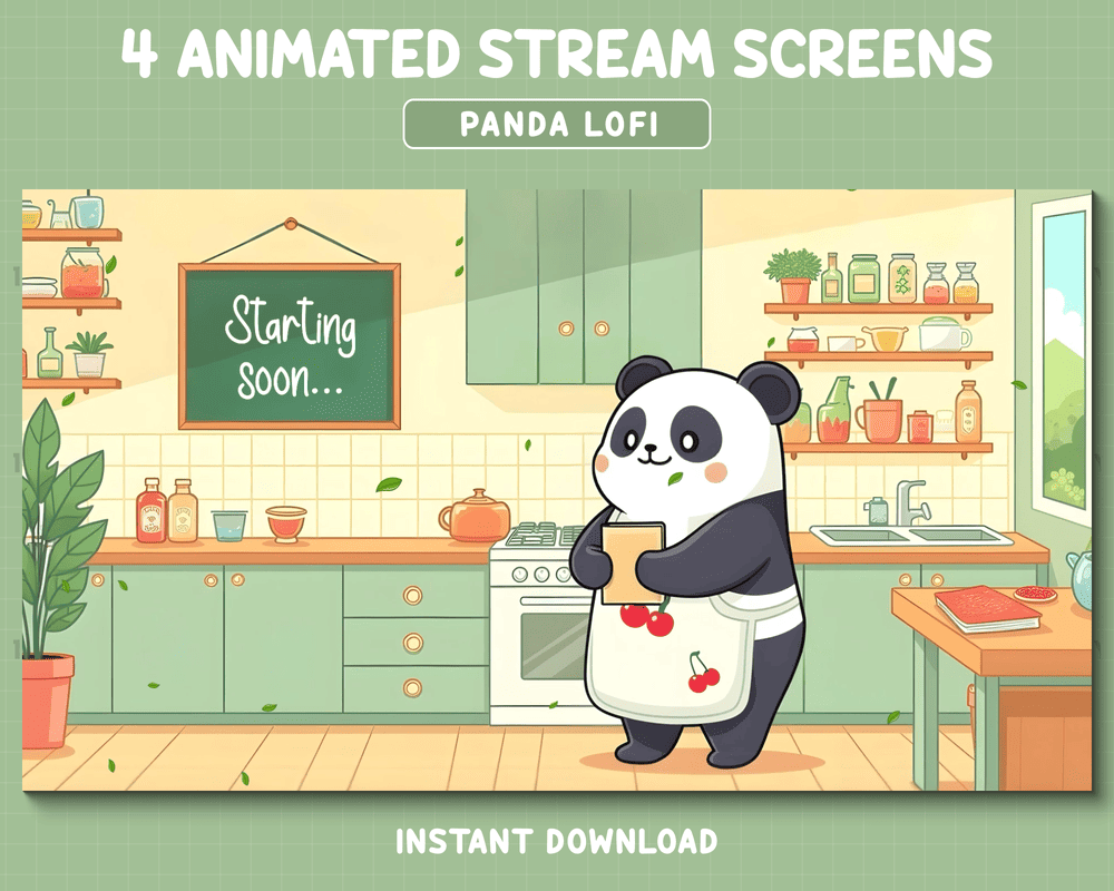 Cute Panda Cooking Overlay for Streamers – Whimsical Cooking Stream Template