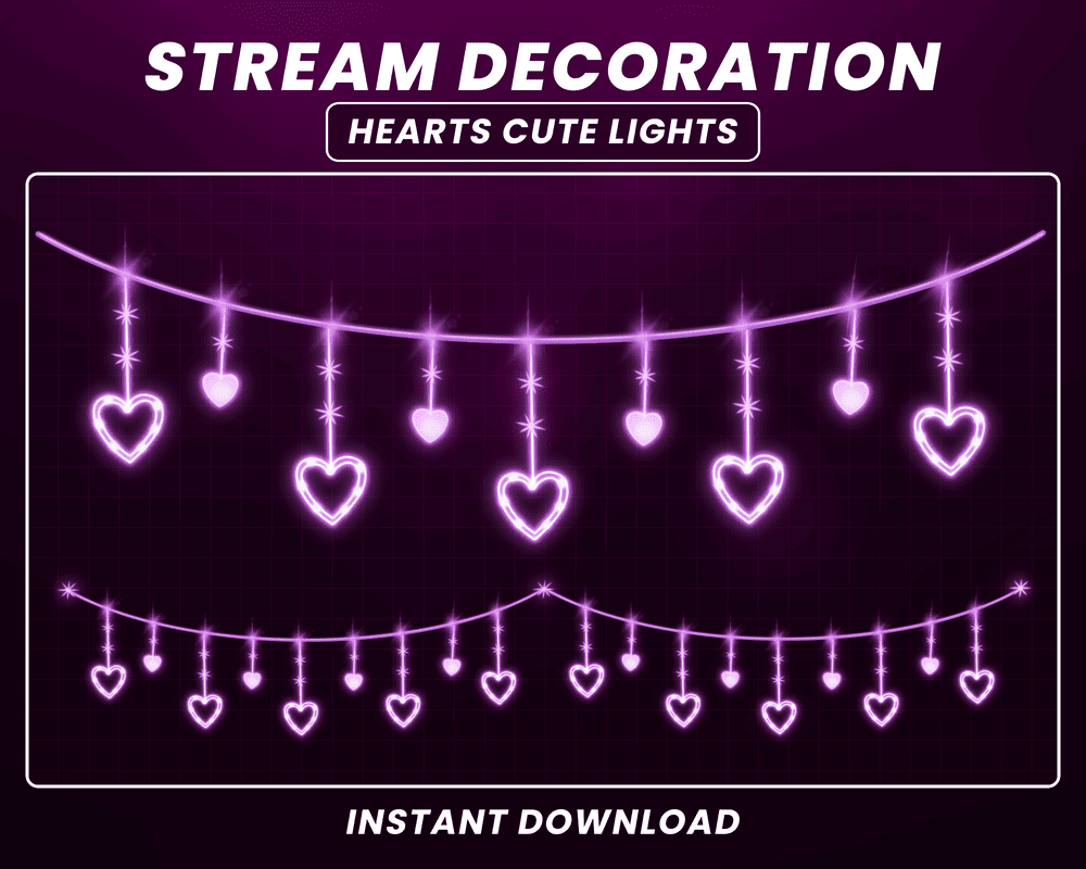 Cute Hearts Garlands Light Stream Overlay | Animated Twitch & OBS Overlay