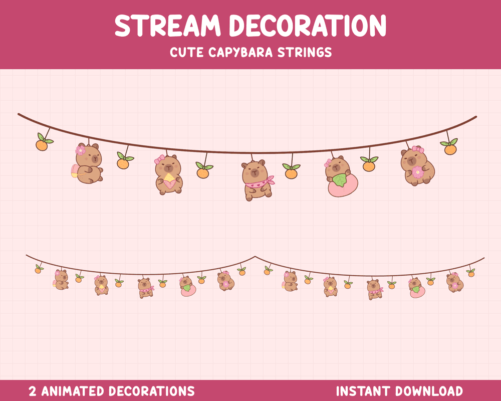 Cute Capybara Strings Stream Overlay – Animated Twitch & OBS Design