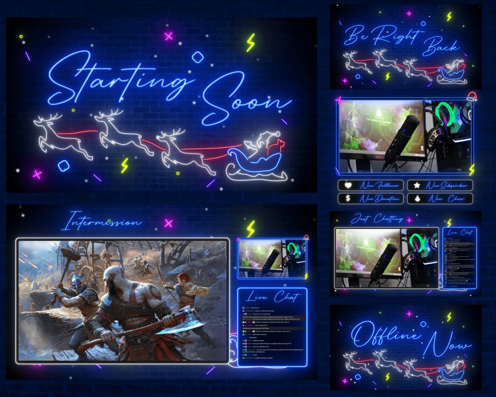 Christmas Deer Stream Neon Overlay – Holiday Stream Template for Gamers & Creators