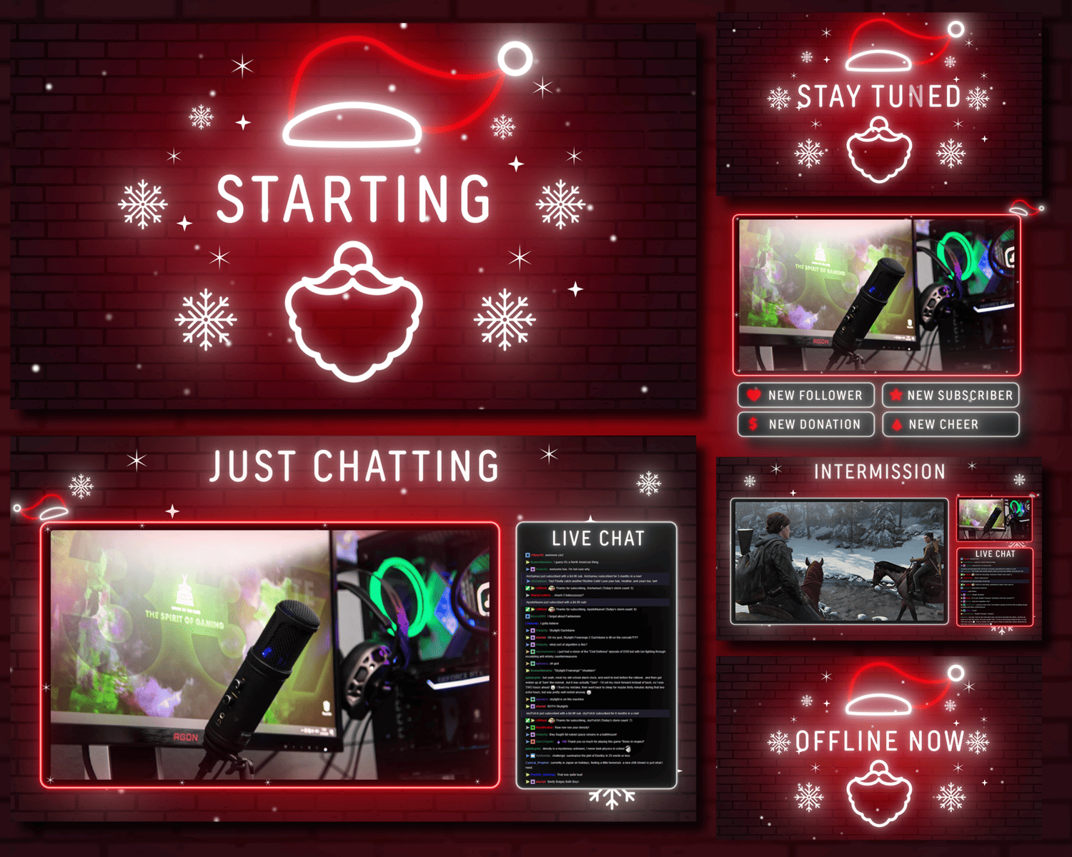 Festive Red Neon Stream Overlay for Christmas Streams – Modern Look for Creators