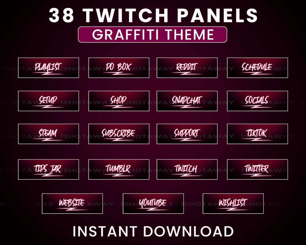 Simple Graffiti Pink Red Stream Panels for Twitch, Kick & Streamlabs