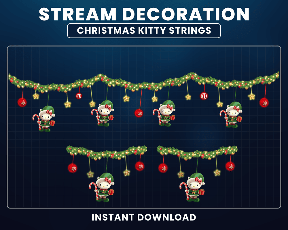 Christmas Kitty String Lights – Green Animated Stream Overlay for Twitch & OBS