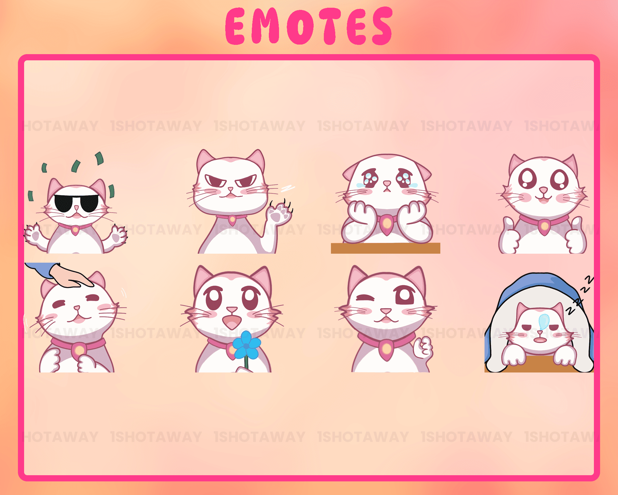 White and Pink Cat Stream Emotes for Twitch, Animated Emotes for Unique Channel Branding
