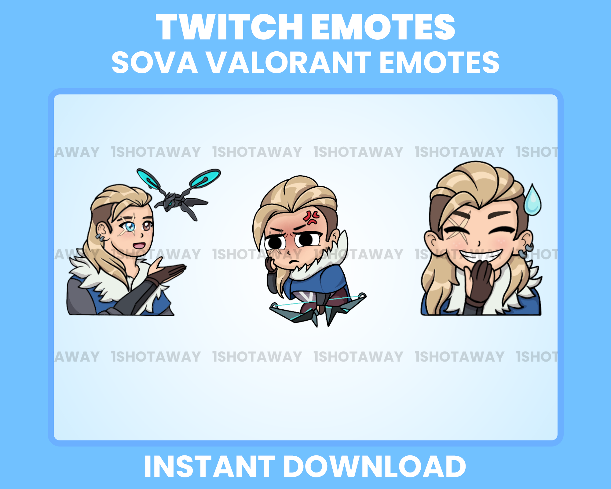 Sova Valorant Chibi Emotes – Cute Twitch Stream Emotes for Valorant Fans