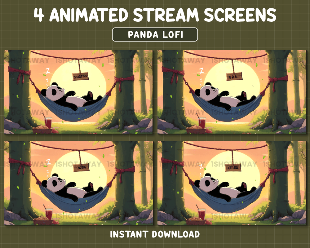 Panda Sleeping In Hammock Stream Overlay – Cute, Relaxing, Animated Template