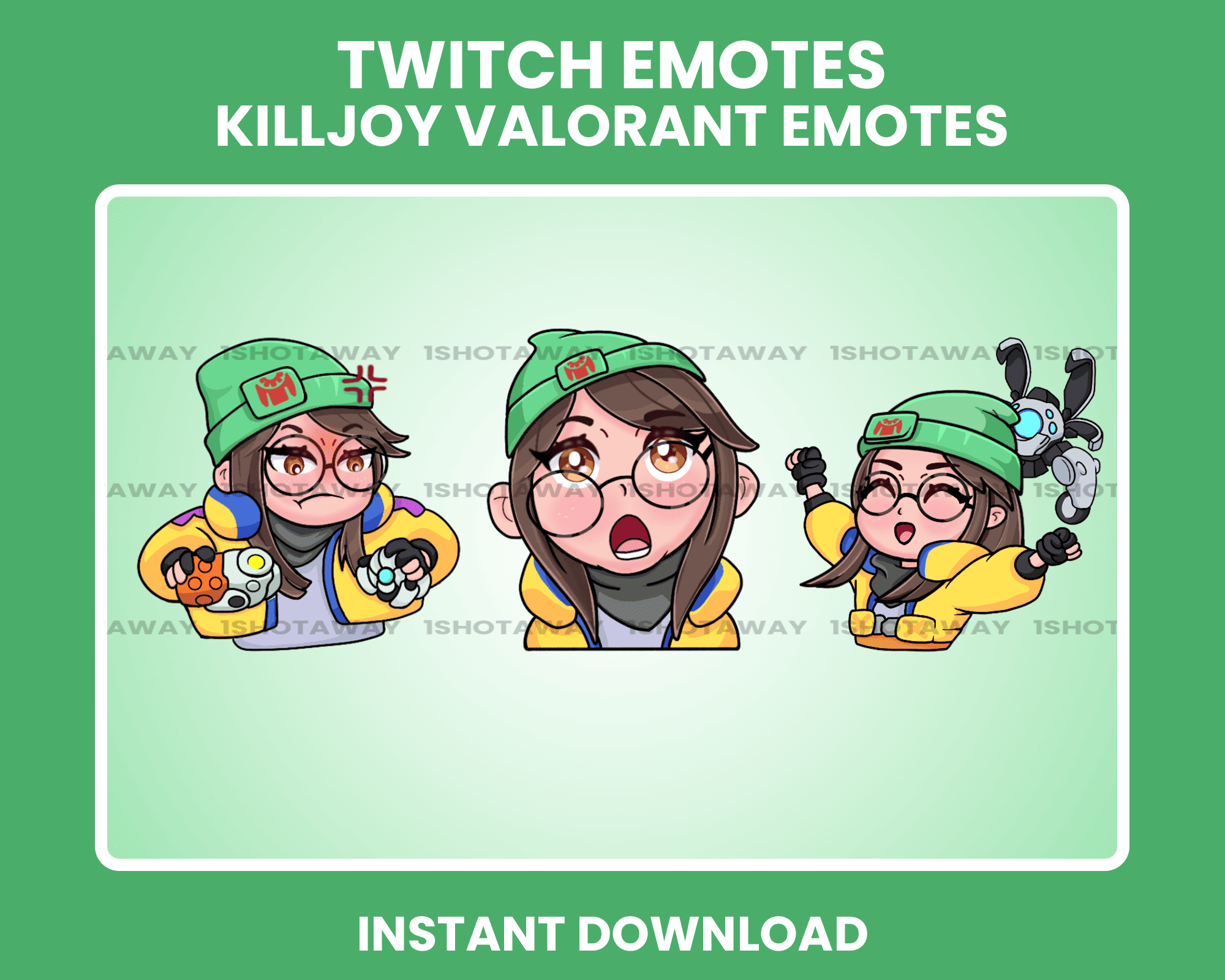 Twitch Stream Emotes – Killjoy Valorant Chibi Emotes Pack for Engaged Viewers