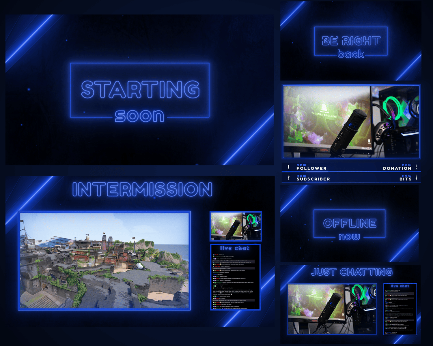 Neon Blue Animated Stream Overlay – Bold, High-Impact, Modern Template
