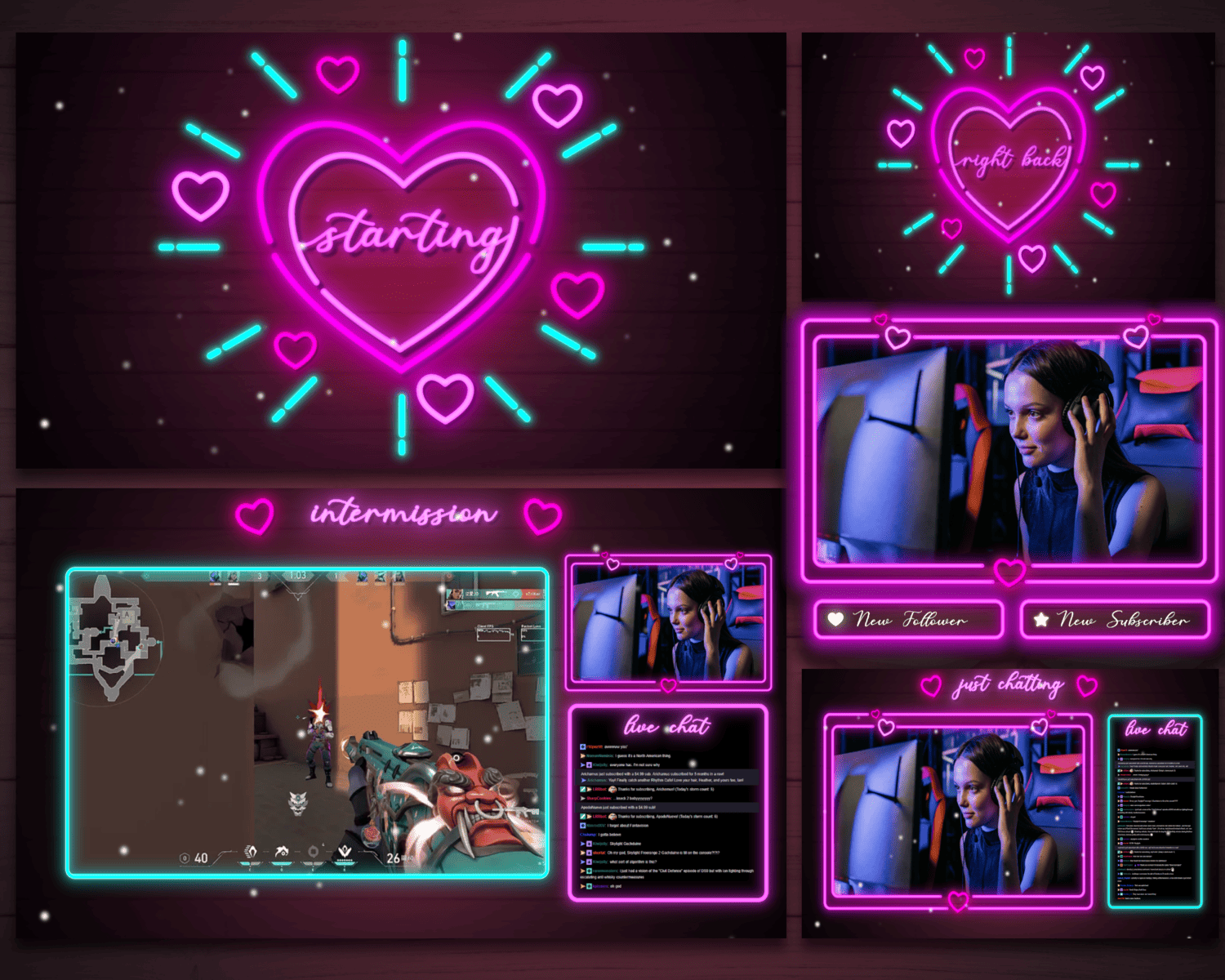 Pink Cyan Neon Love Stream Overlay – Striking Animated Template for Streamers