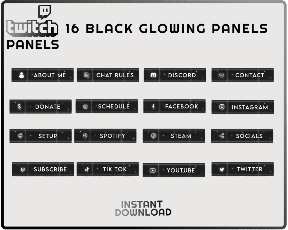 Black and White Stream Panels – Best Twitch & Animated Streamlabs Panel Design