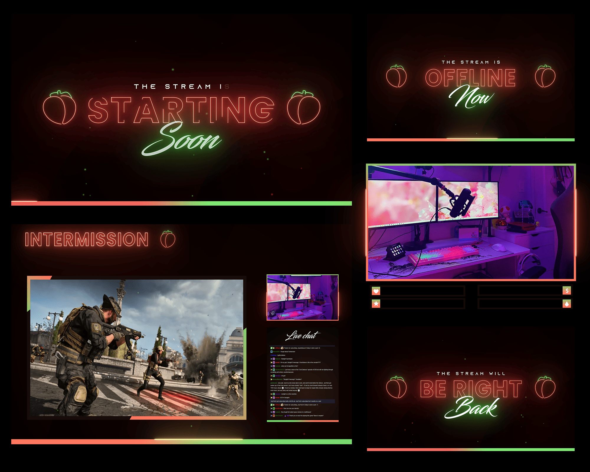 Animated Neon Peach Stream Overlay – Stylish Live Streaming Template