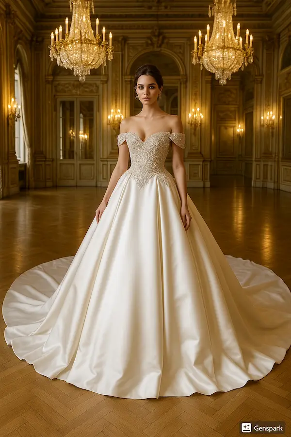 Robe de mariée princesse col bateau satin