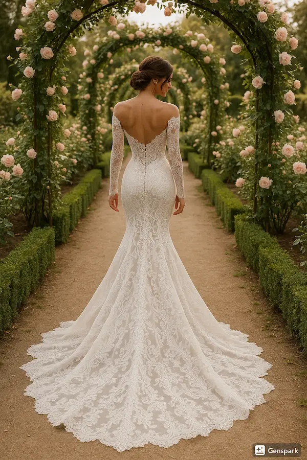Robe de mariée sirène en dentelle dos nue