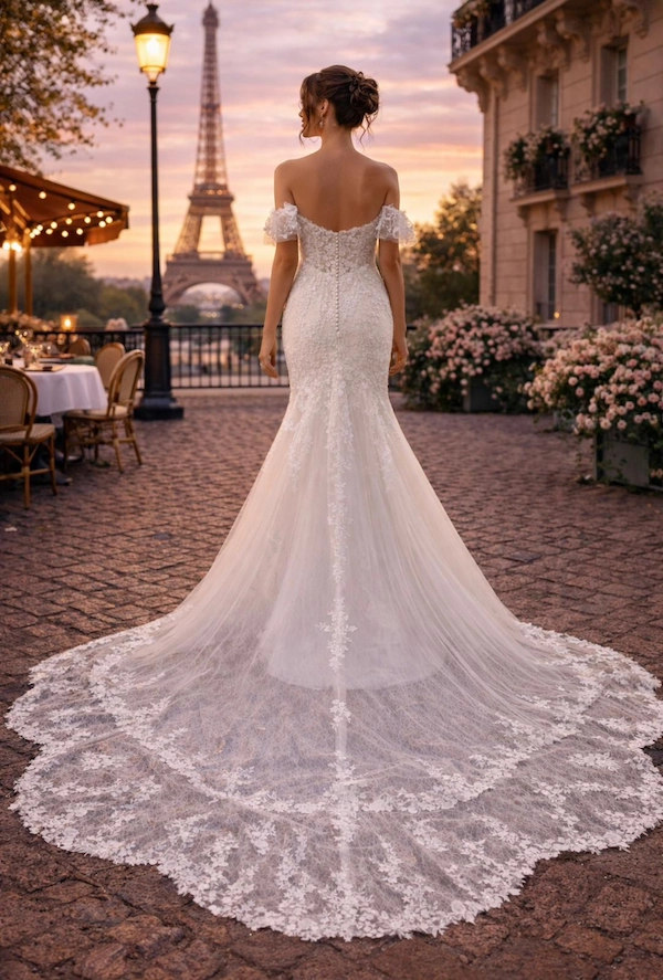 Robe de mariée sirène dentelle col bateau