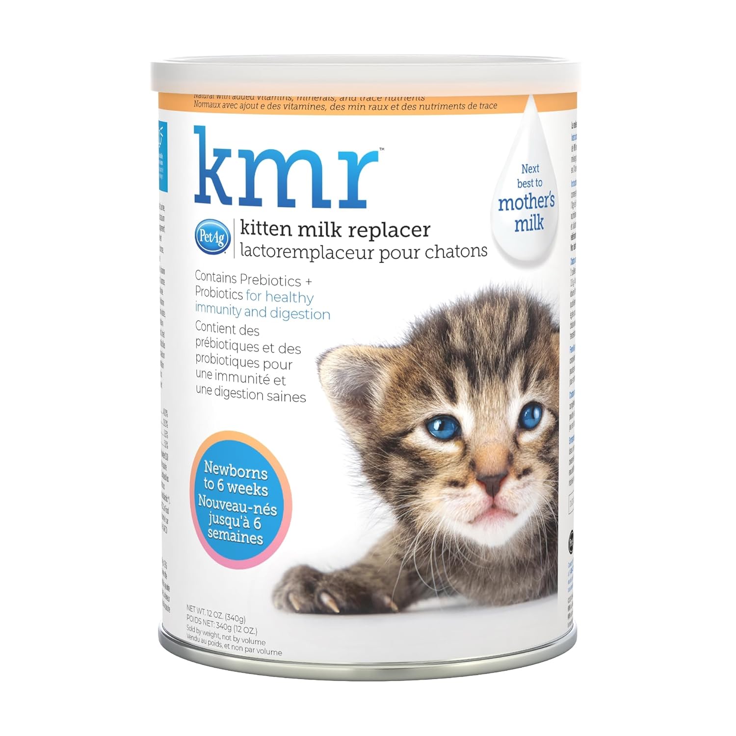 Pet-Ag KMR Kitten Milk Replacer Powder - 12 oz - Powdered Kitten Formula with Prebiotics, Probiotics & Vitamins for Kittens Newborn to Six Weeks Old - Easy to Digest