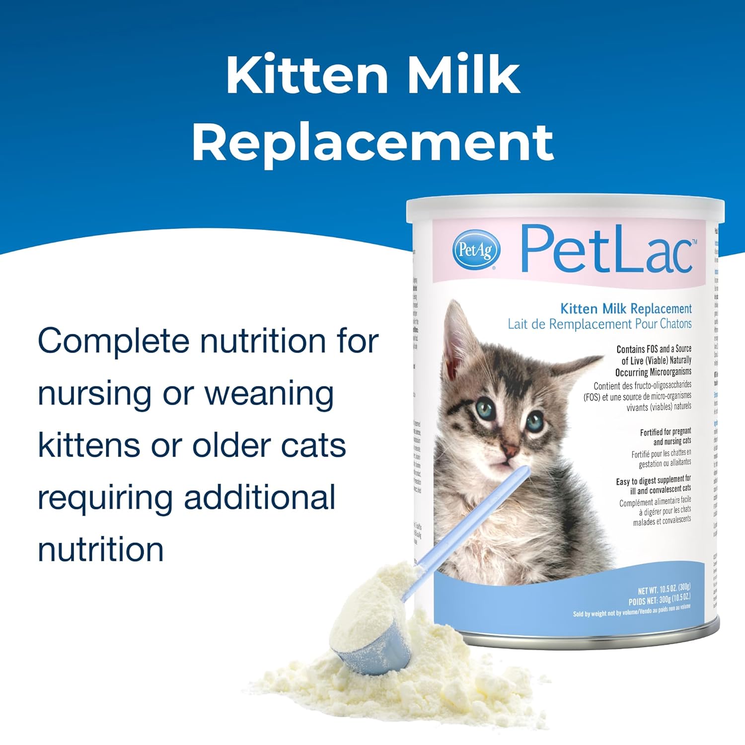 Pet-Ag PetLac Powder for Kittens - 10.5 oz, Kitten Milk Replacement Powder for Kittens Newborn to Six Weeks Old - Easy to Digest