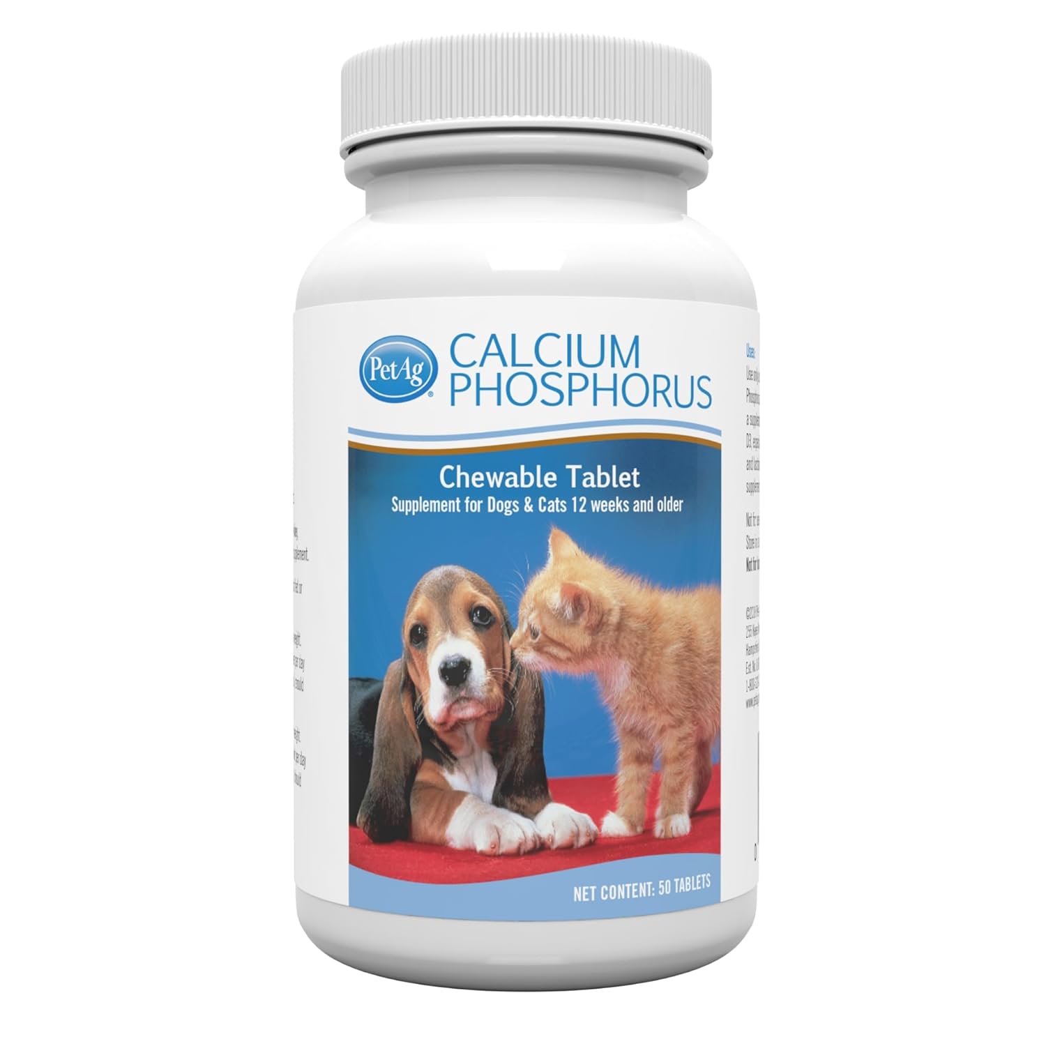 PetAg Calcium Phosphorus Tablets - 50 Tablets - Daily-Use, Chewable Supplement for Dogs & Cats 12 Weeks and Older - Fortified with Vitamin D