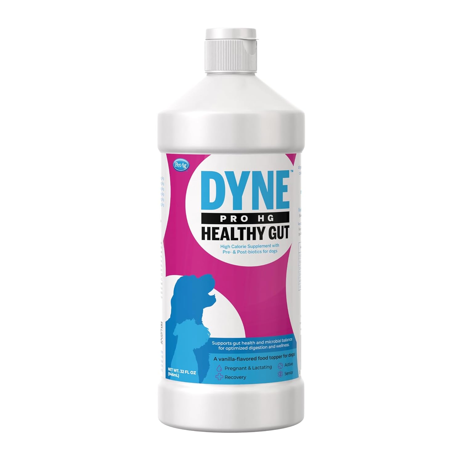 PetAg Dyne PRO HG Healthy Gut for Dogs & Puppies 8 Weeks & Older 32 oz | High Calorie Liquid Nutritional Supplement with Pre- & Post-Biotics | Supports Endurance & Gut Health