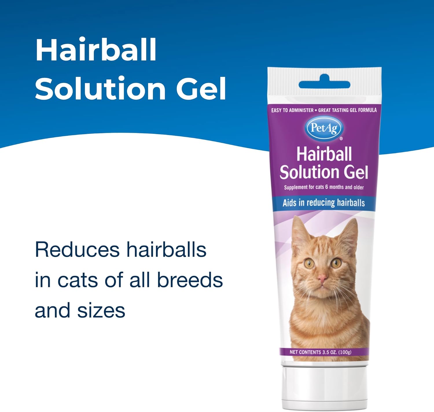 PetAg Hairball Solution Gel Supplement for Cats - 3.5 oz - Helps Prevent and Reduce Hairballs in Cats 6 Months and Older