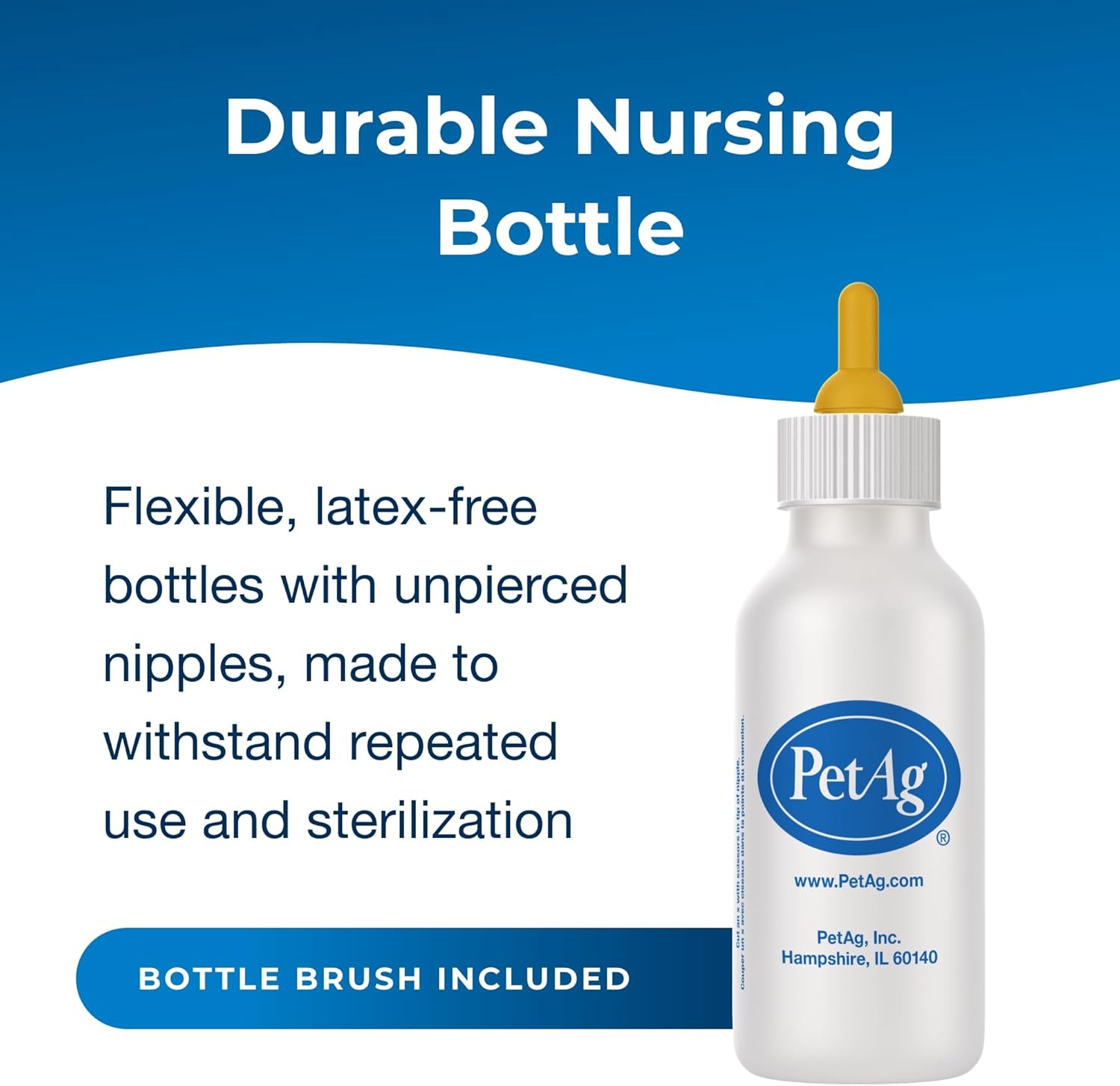 PetAg Nurser Bottle - 2 oz ad 4oz- Promotes The Natural Feeding of Liquids - Designed for Small Animals - Durable & Easy to Clean