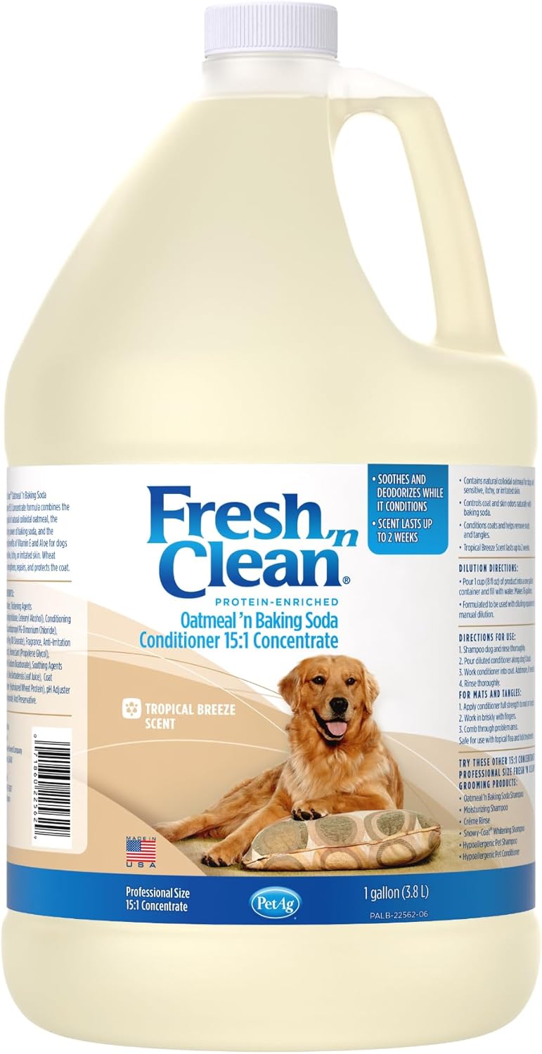 PetAg Fresh ’n Clean Oatmeal ’n Baking Soda Shampoo - Tropical Fresh Scent (15:1 Concentrate) - 1 Gallon - Nurtures Dry, Itchy Skin with Vitamin E & Aloe - Strengthens & Repairs - Soap Free