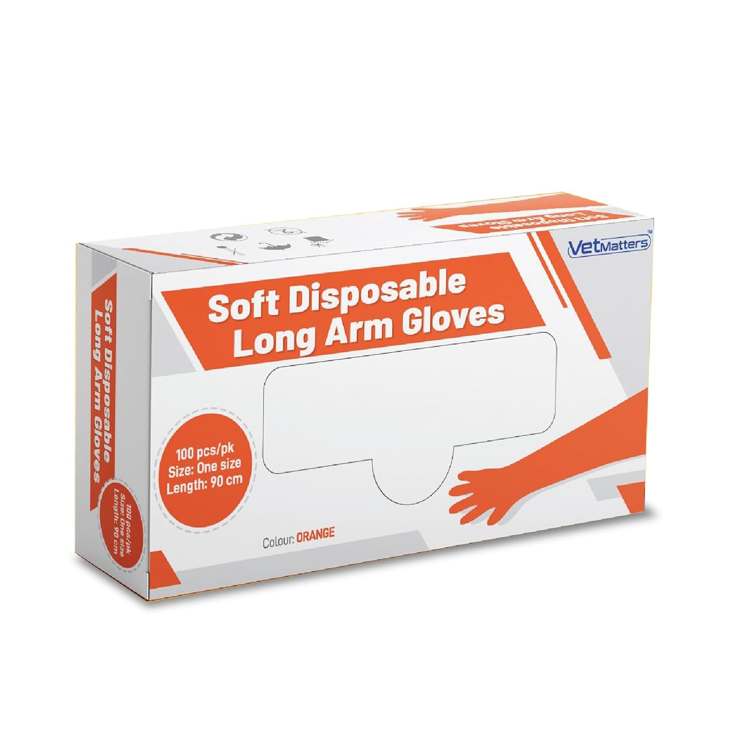 VetMatters Veterinary Soft Disposable Long Arm Gloves (Red/Orange) – Pack of 100 | 34-Inch Full Arm Coverage | Ideal for Artificial Insemination, Rectal Palpation, and Veterinary Procedures