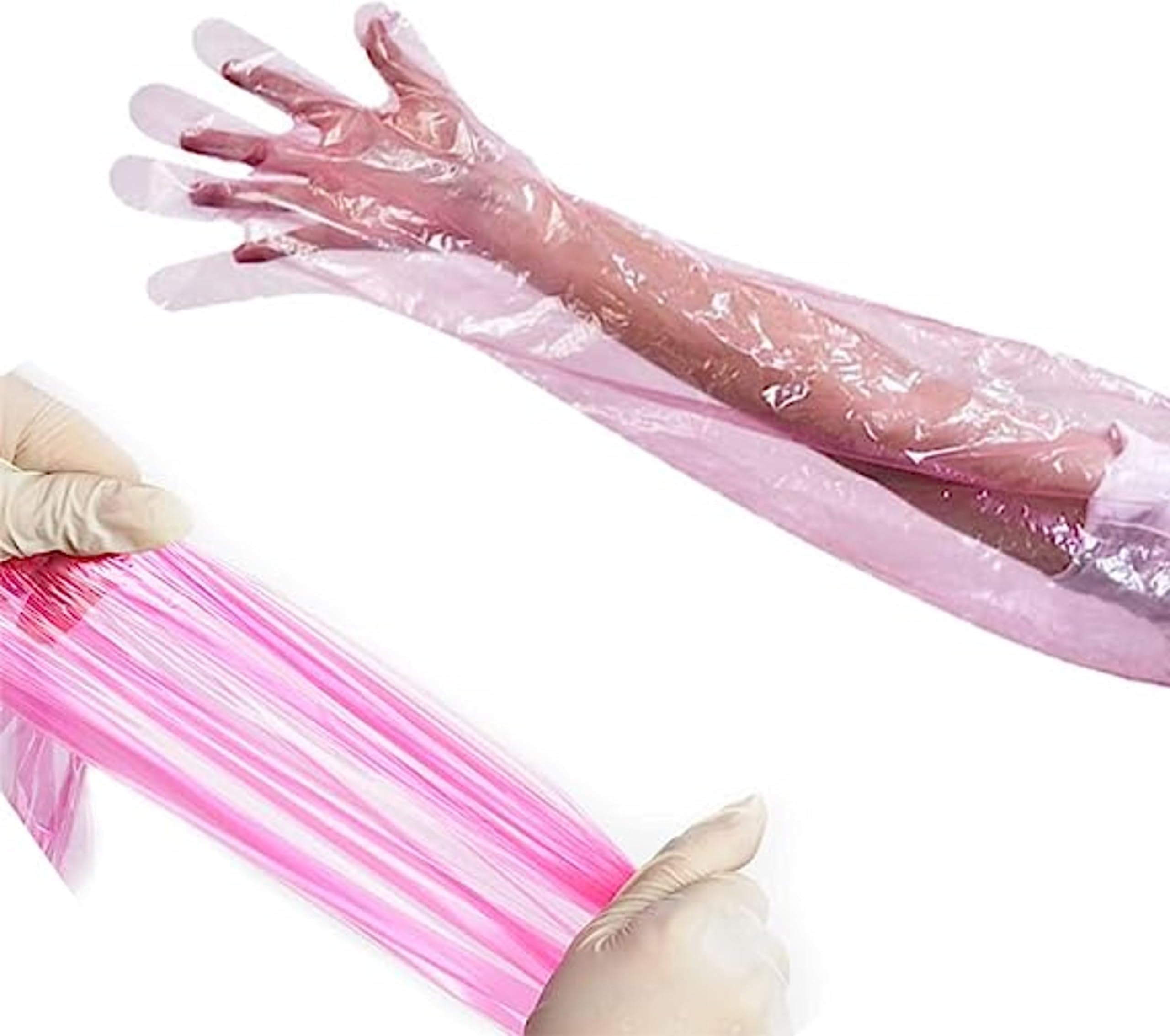 VetMatters Veterinary Soft Disposable Long Arm Gloves (Red/Orange) – Pack of 100 | 34-Inch Full Arm Coverage | Ideal for Artificial Insemination, Rectal Palpation, and Veterinary Procedures