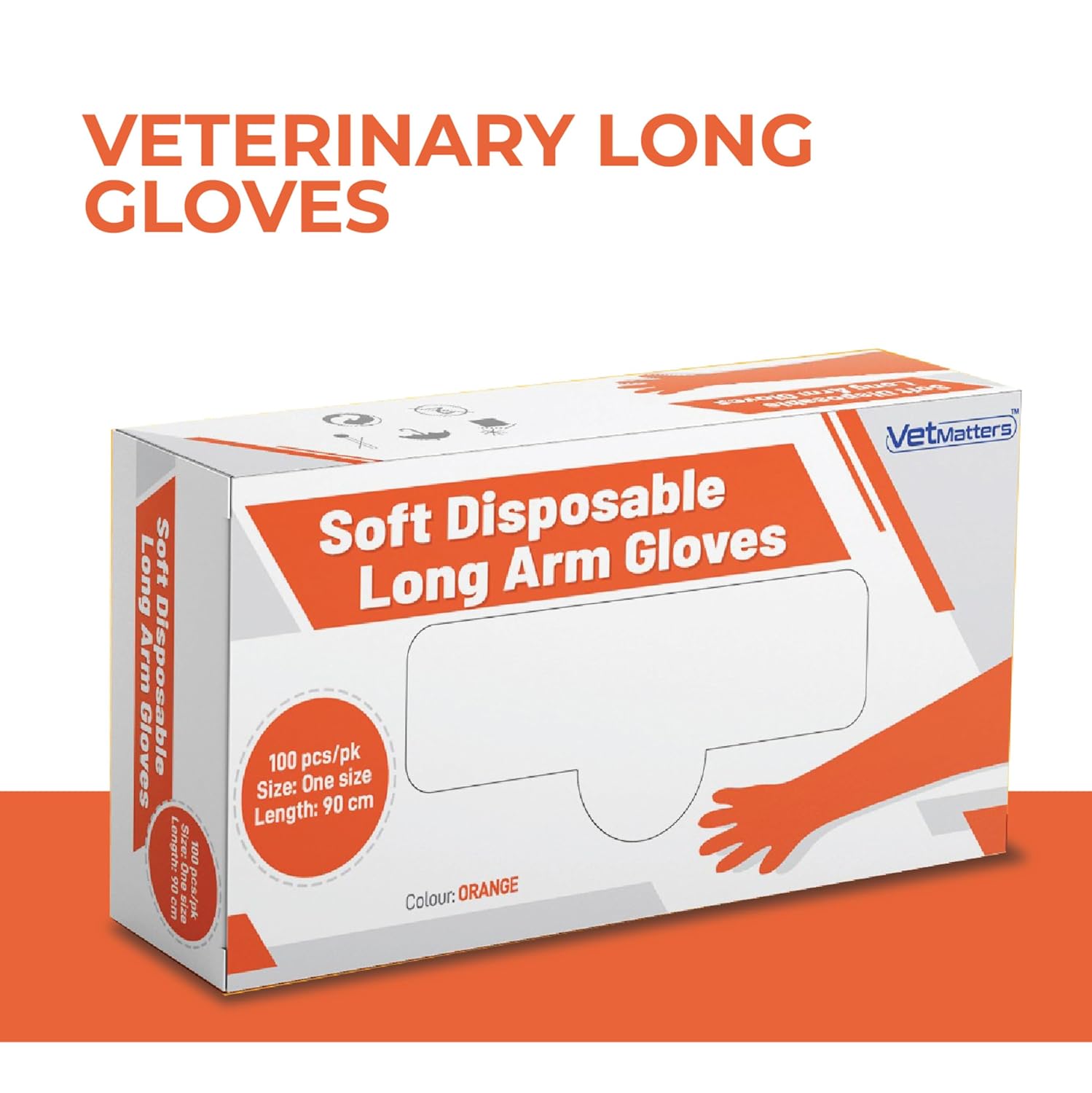 VetMatters Veterinary Soft Disposable Long Arm Gloves (Red/Orange) – Pack of 100 | 34-Inch Full Arm Coverage | Ideal for Artificial Insemination, Rectal Palpation, and Veterinary Procedures