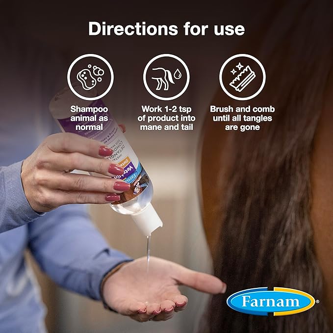 Farnam Vetrolin Concentrated Instant Horse Detangler and Conditioner for Mane and Tail, Use on Horses or Dogs, Removes Tangles and Adds Volume, 12 Oz.