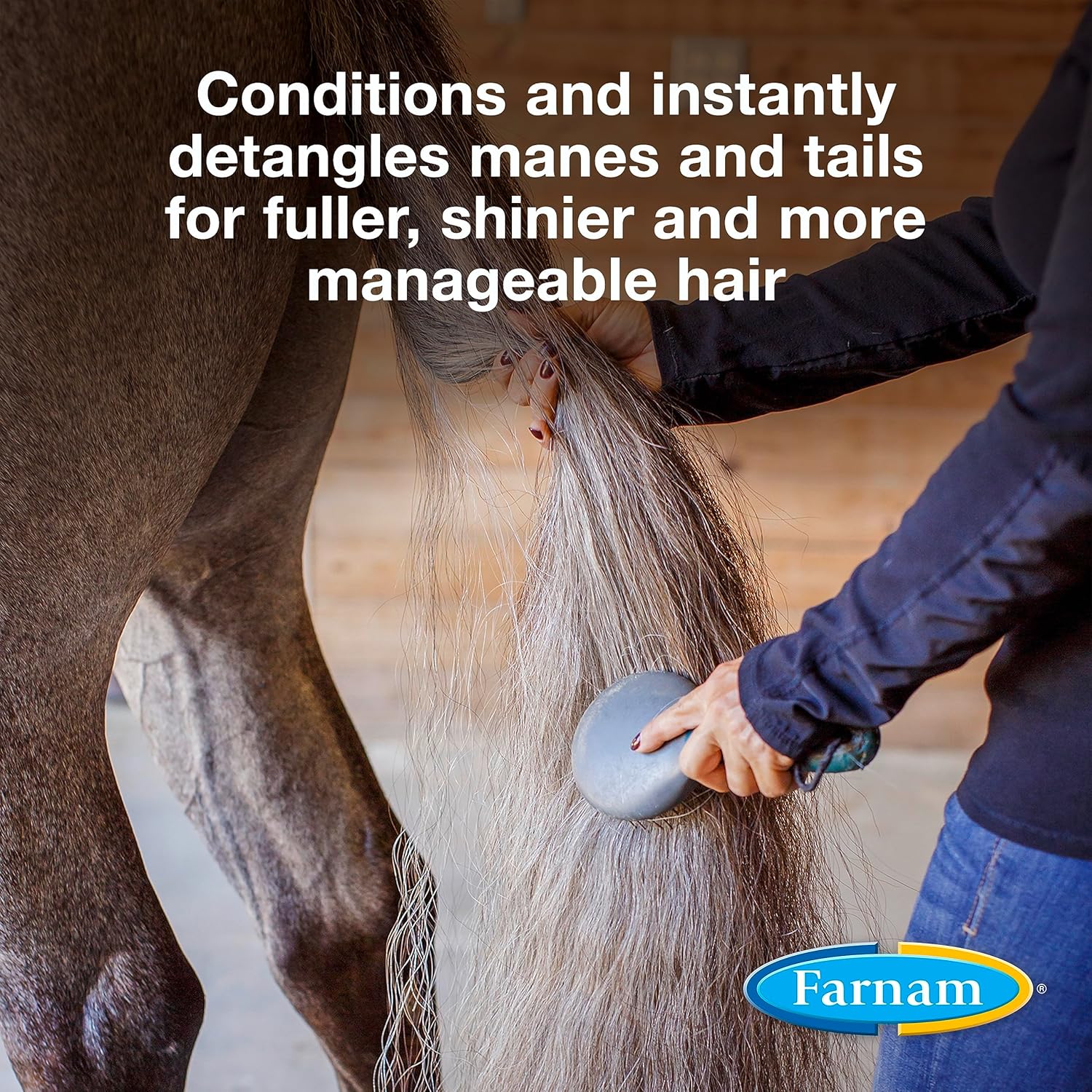 Farnam Vetrolin Concentrated Instant Horse Detangler and Conditioner for Mane and Tail, Use on Horses or Dogs, Removes Tangles and Adds Volume, 12 Oz.