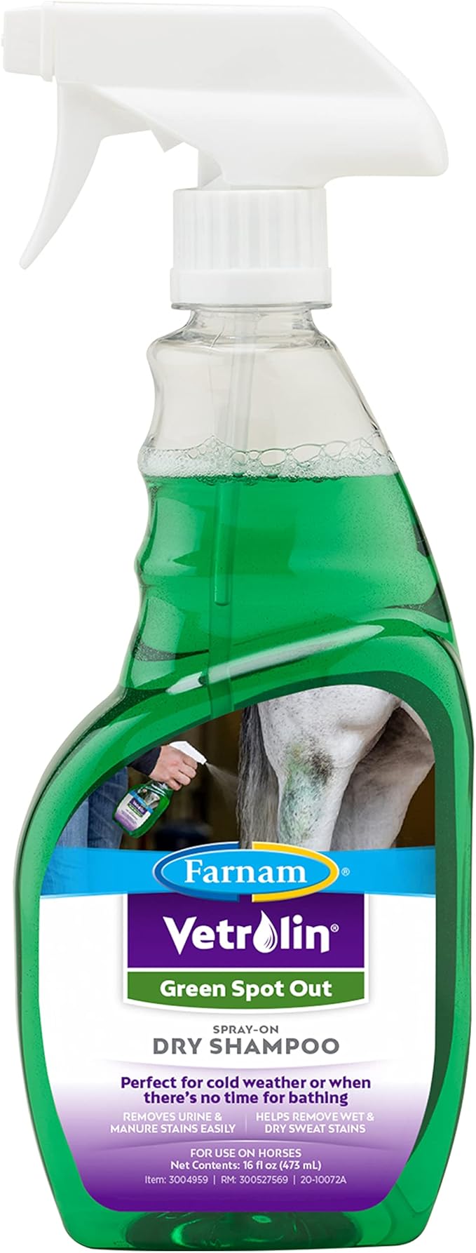 Farnam Vetrolin Green Spot Out Spray-On Dry Clean Shampoo, Green 16 Ounces