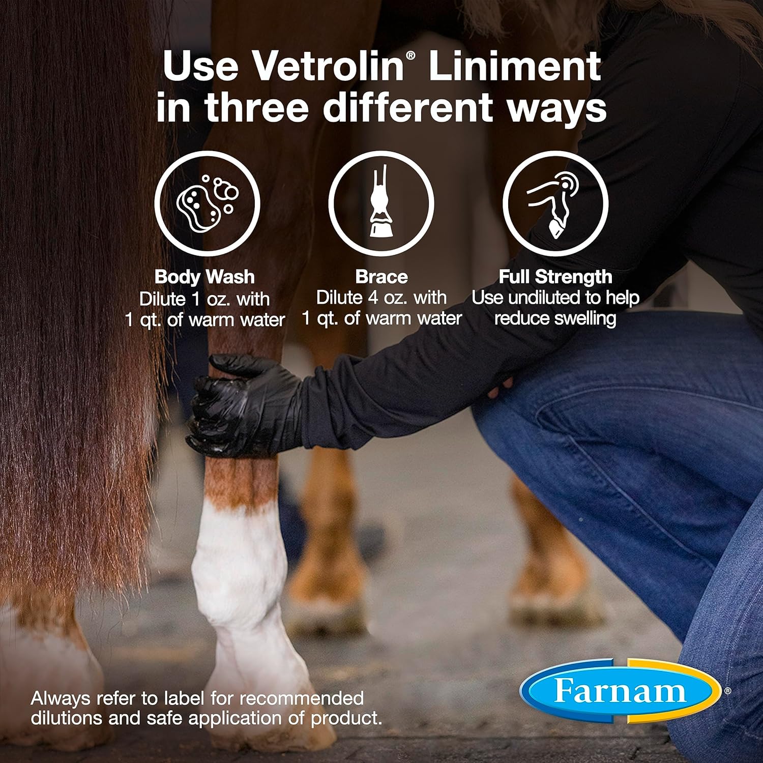 Farnam Vetrolin Horse Liniment for Muscle Soreness, Stiffness and Inflammation Relief on Horses, Helps Reduce Swelling 128 Ounces Visit the Farnam Store