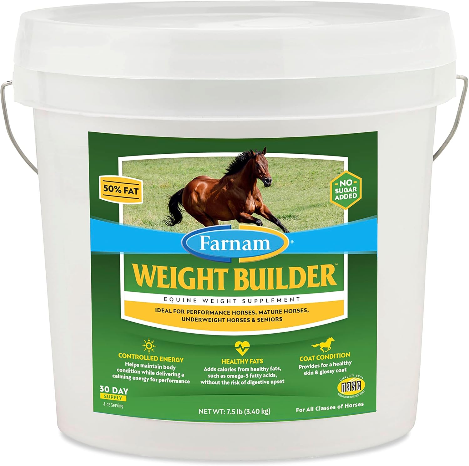 Farnam Weight Builder Horse Weight Supplement, Helps Maintain Optimal Body Condition with No Sugar Added, 7.5 Pounds, 30 Day Supply