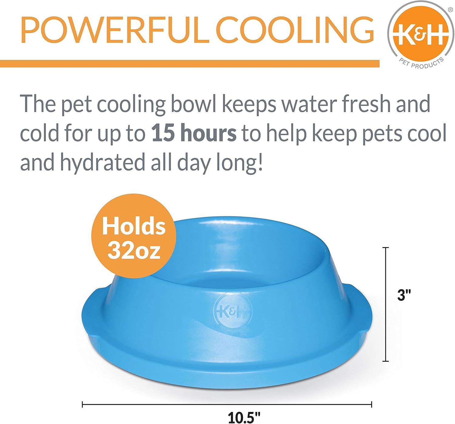 K&H Pet Products Coolin' Pet Bowl 32oz. Sky Blue - Fresh Cool Water For Your Pet!