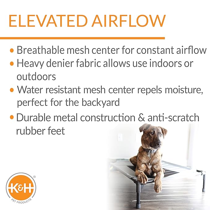 K&H Pet Products Raised Cooling Outdoor Dog Bed, Portable Elevated Dog Cot, Washable Mesh Pet Camping Gear, Heavy Duty Metal Frame Cat Hammock, Inside Outside, Small Blue/Black