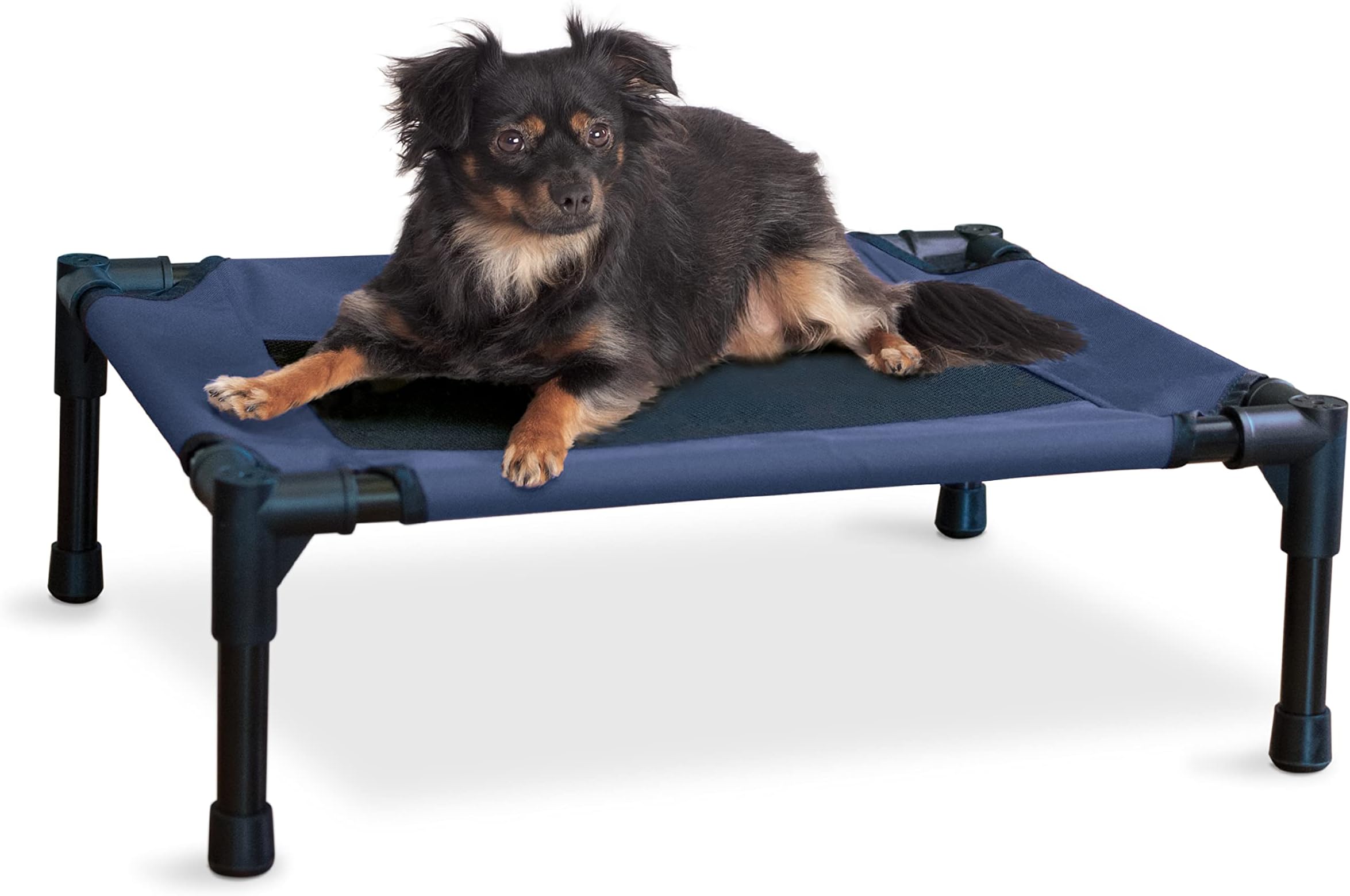 K&H Pet Products Raised Cooling Outdoor Dog Bed, Portable Elevated Dog Cot, Washable Mesh Pet Camping Gear, Heavy Duty Metal Frame Cat Hammock, Inside Outside, Small Blue/Black