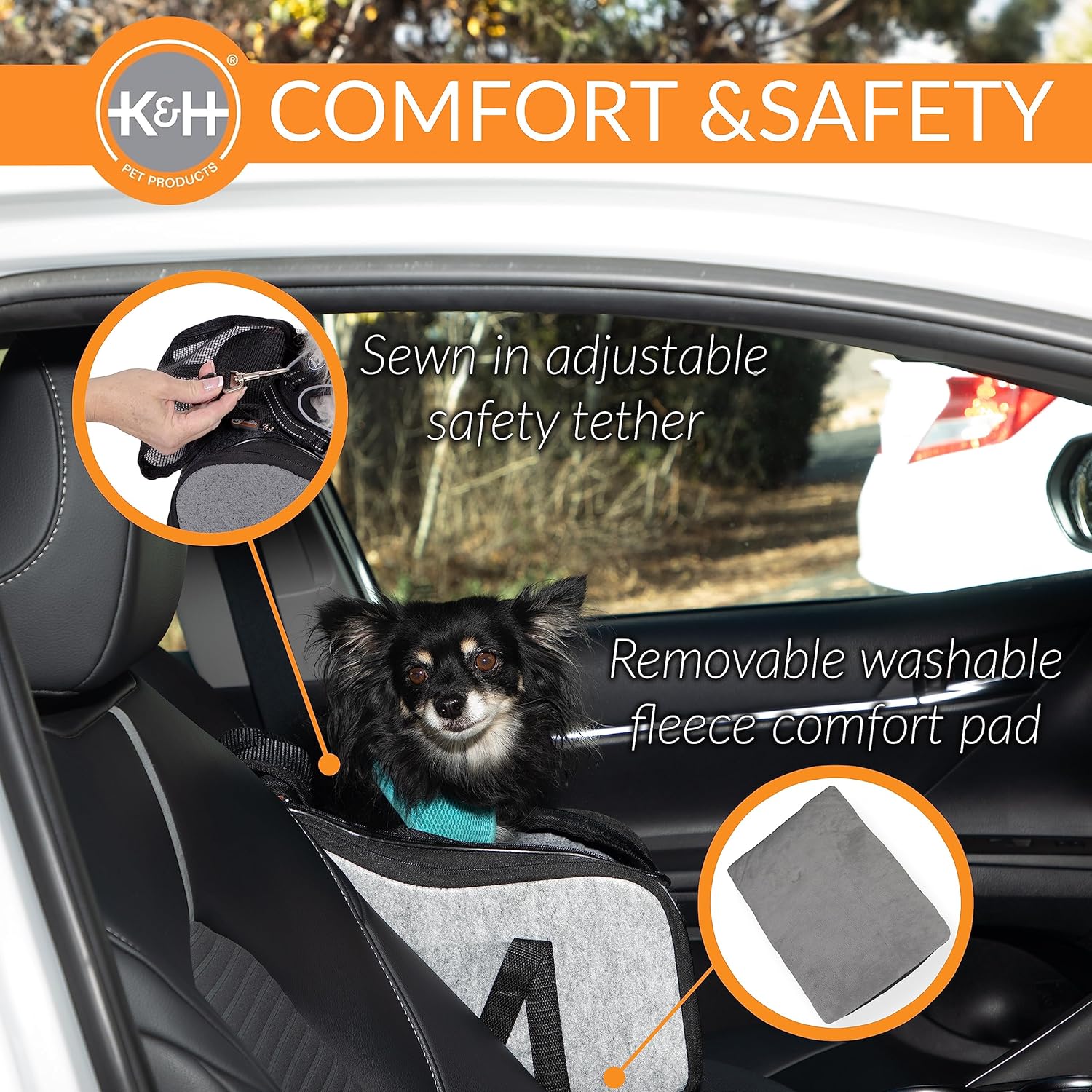 K&H Pet Products Portable Pet Console Booster Dog Car Seat Light Gray 10 X 15 X 9.5 Inches